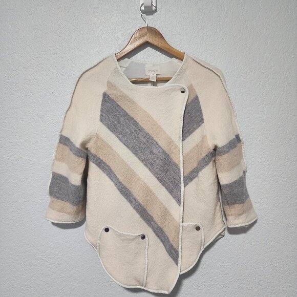 Chico's Jackets & Blazers - Chico's 100% Wool Jacket Sweater Size 0 Faux Leather Trim With Pockets